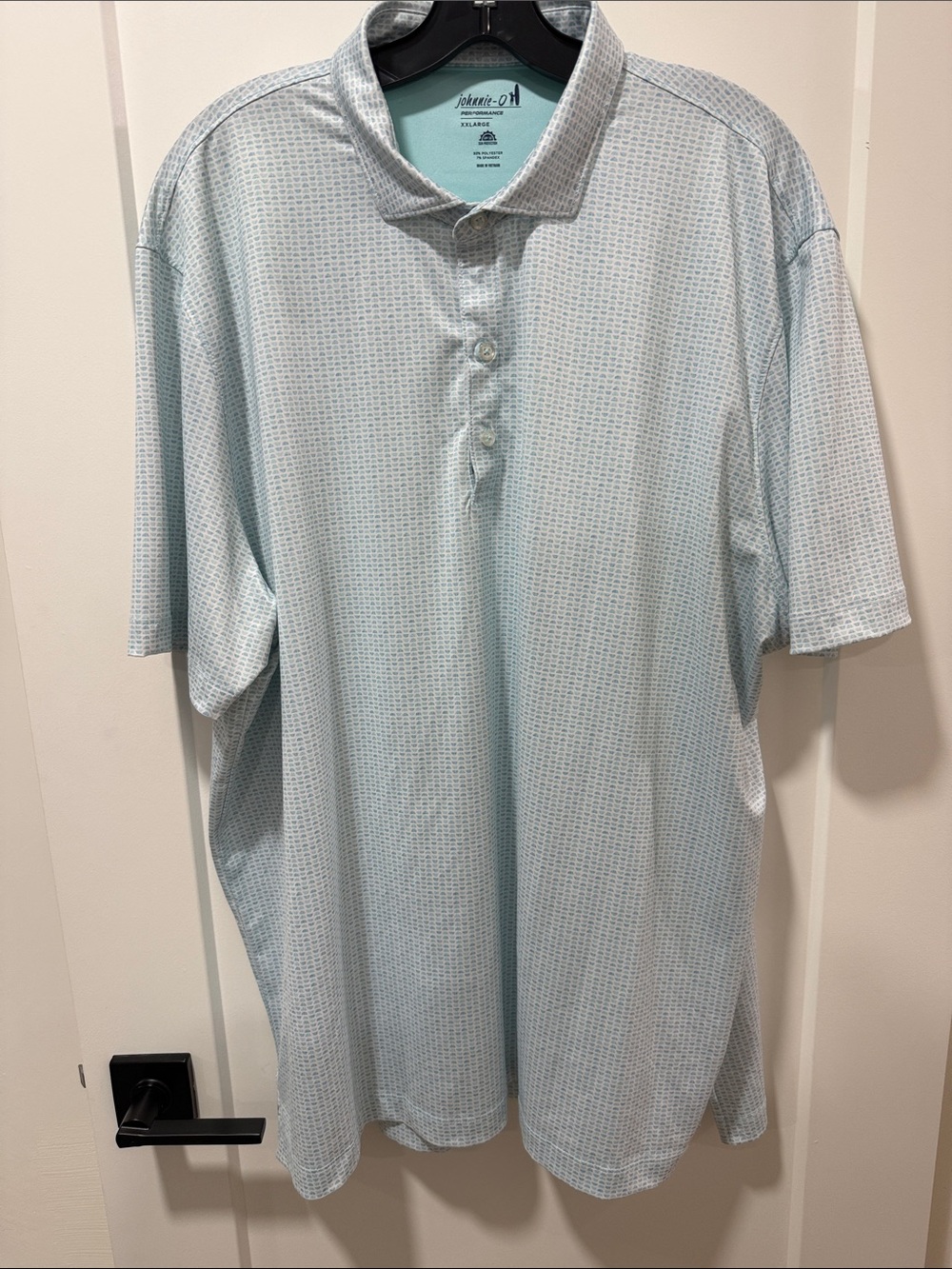 Johnnie-O Pale Blue Patterned Short Sleeve Polo - XXL
